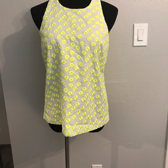 J crew embroidered yellow floral racer back - Picture 2 of 7